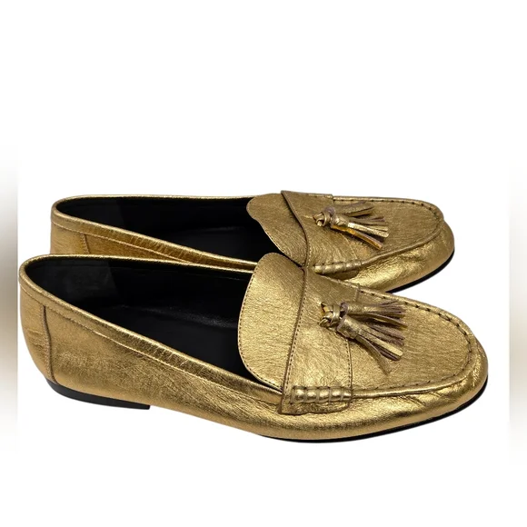 VERONICA BEARD Penny Tassel Loafers Gold Size 10.5 M New
